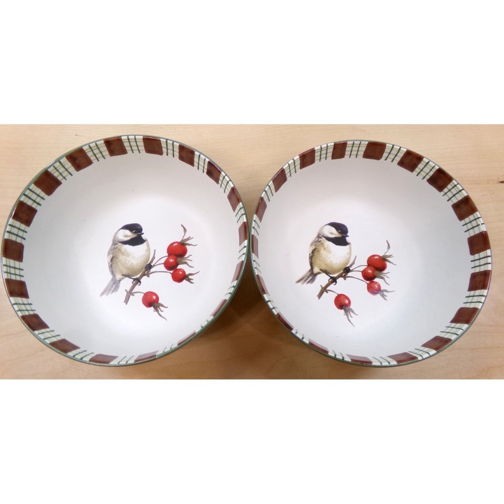 Lenox Winter Greetings‎ Chickadee Everyday 7" Soup Cereal Bowls Lot of 2